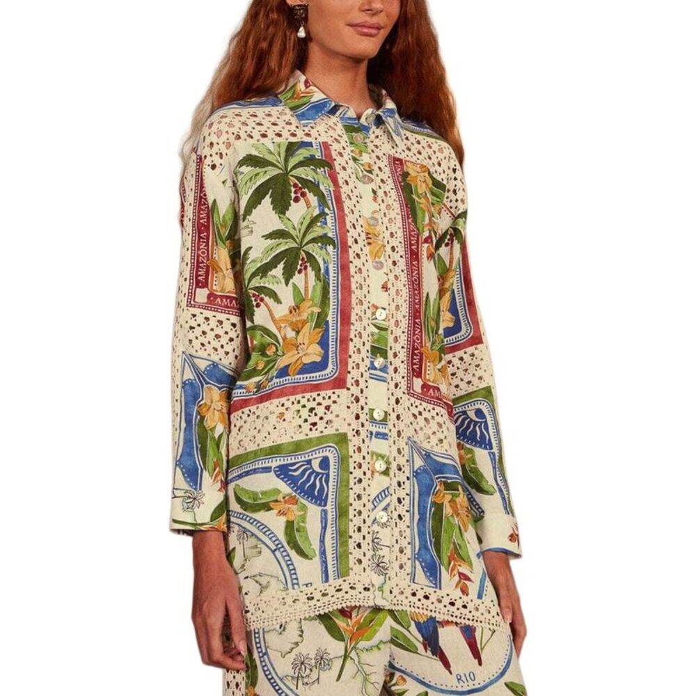 Farm Rio Womens Tropical Destination Crochet Shirt